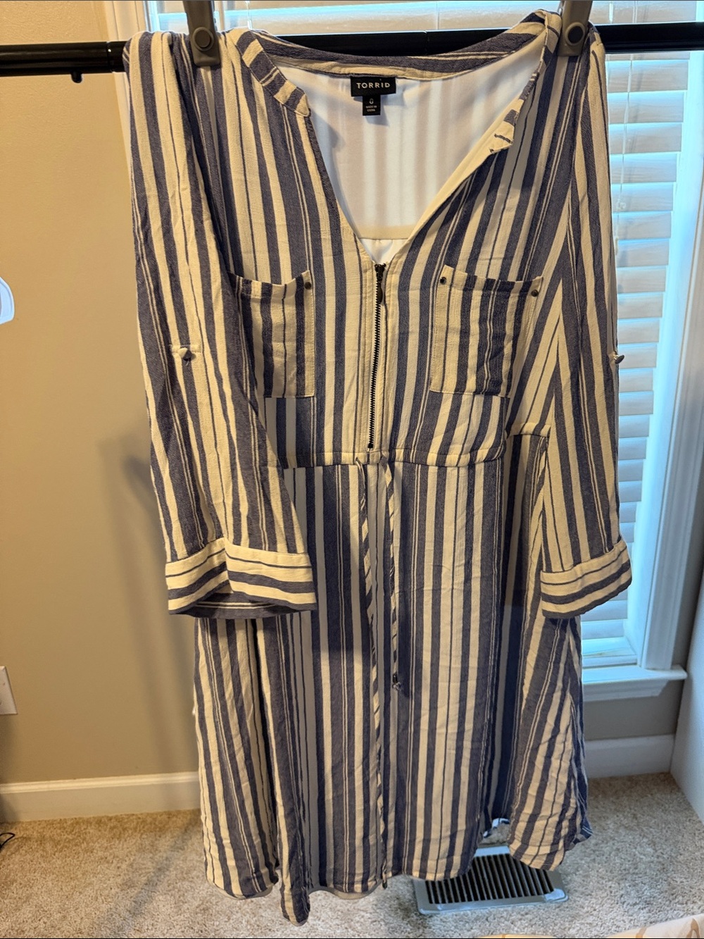 torrid Navy and White Striped Midi Zip-Front Dress